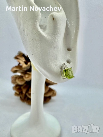 Сребърни обеци с естествен перидот , снимка 8 - Обеци - 53331707