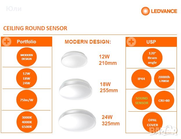 LED плафониера звуков сензор + фото сензор, снимка 4 - Лед осветление - 43814864