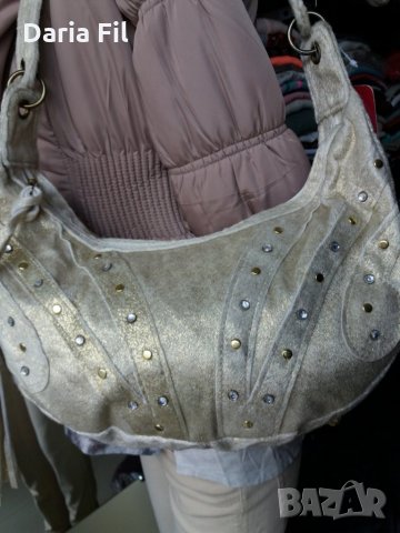 Бяло-златиста чанта с камъчета , снимка 4 - Чанти - 27370646