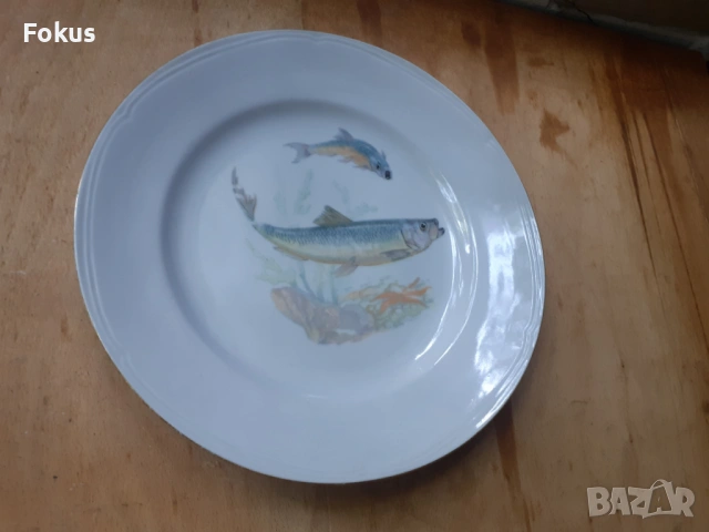 Голяма чиния - български порцелан - 1 бр. с риби, снимка 3 - Антикварни и старинни предмети - 53275060