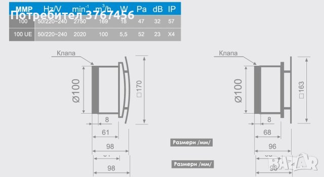 Бял мат 105 м3/ч Извито Стъкло Дизайнерски вентилатор MM-Р Ф100 с клапа, 220 VAC,13 W, 163х163x96 mm, снимка 2 - Вентилатори - 43079371