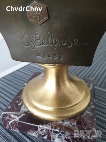29см-3кг Belleuse статуетка/френска бронзова скулптура/фигура-бюст на Рембранд, снимка 9 - Статуетки - 52724476