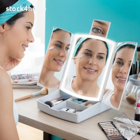 Сгъваемо козметично огледало 3в1 LED С органайзер за грим