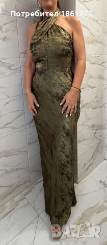 Елегантна рокля в златисто и зелени, снимка 2 - Рокли - 51830107