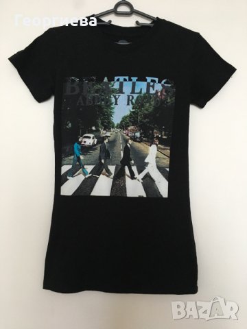 Черна тениска с щампа The Beatles - Abbey Road, снимка 1 - Тениски - 40430479
