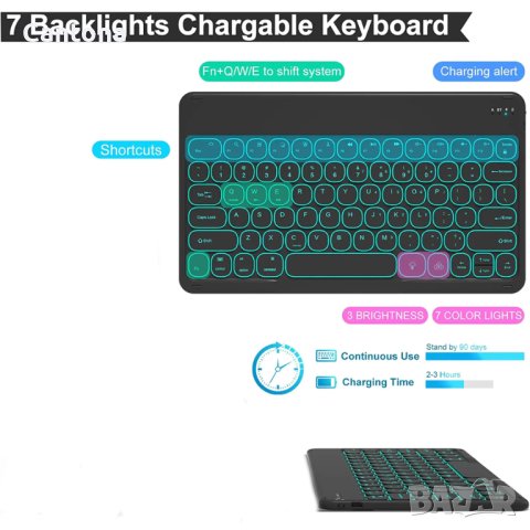 Bluetooth ултра тънка клавиатура, акумулаторна батерия и 7-цветна подсветка, снимка 2 - Клавиатури и мишки - 40727351