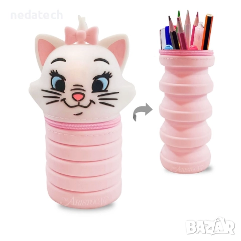 Силиконов сгъваем несесер коте, Розов, Ø6.5x14см.