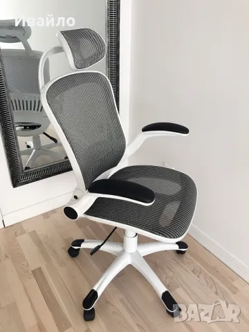 Бял дишащ ергономичен стол: офис, работен кабинет, учебен кът, гейминг, снимка 5 - Столове - 49199561