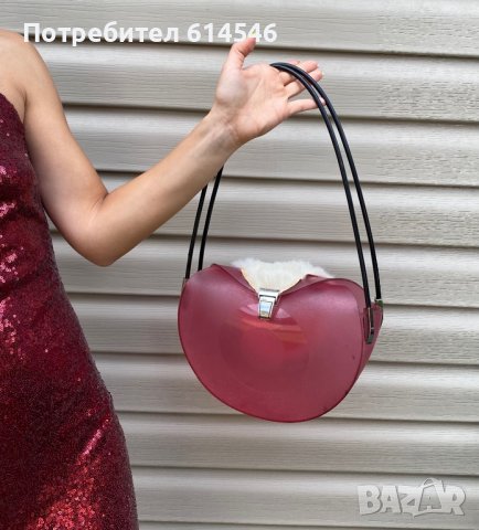 Червена чанта с пух, снимка 3 - Чанти - 37704899