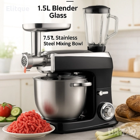 Кухненски робот 3 в 1 Royalty Line RL-PKM2100BG BLACK - 2100W Max, 7.5L купа,, снимка 6 - Блендери - 52741653