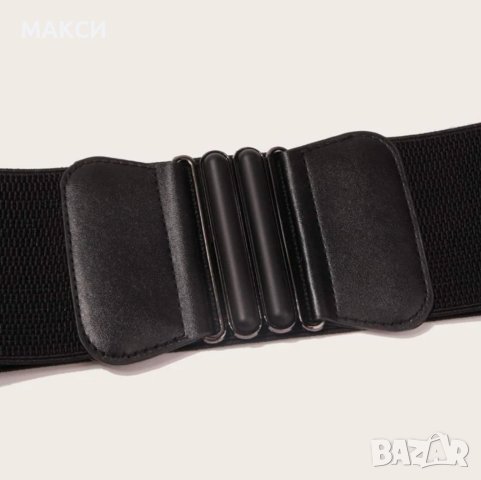 Макси еластичен модерен широк колан в черно - текстил, кожа и метал, снимка 2 - Колани - 40728781