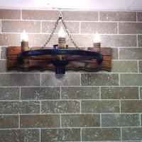 Дървени стенни лампи с автентични колела от каруци с дървени чашки , снимка 4 - Лампи за стена - 44113289