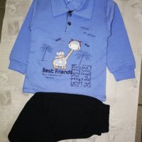 Комплект за момче, синя блузка с якичка и меко долнище тъмно син цвят , снимка 1 - Детски комплекти - 39326234