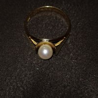 Златен пръстен с перла , снимка 2 - Пръстени - 38938510