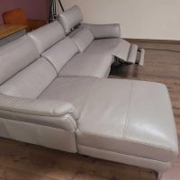 Сив кожен ъглов диван с електрически релаксиращ механизъм, снимка 7 - Дивани и мека мебел - 43429018