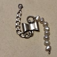Сребърна гривна с естествени перли (223), снимка 2 - Гривни - 43370819