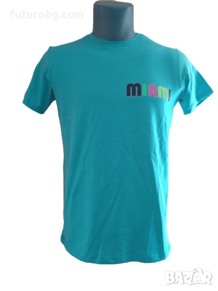 Морско зелена тениска с щампа отпред и отзад, снимка 1