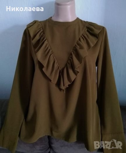 Блуза с къдри във военно зелено,H&M,L/XL, снимка 1