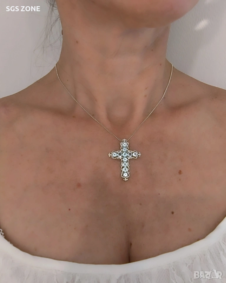 Кръст със естествен Скай Блу ТОПАЗ , снимка 1
