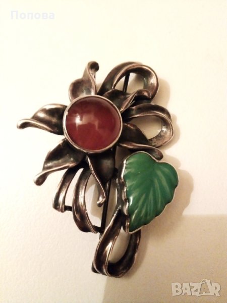 Уникат бижу сребърен медальон/брошка  с естествени камъни, снимка 1