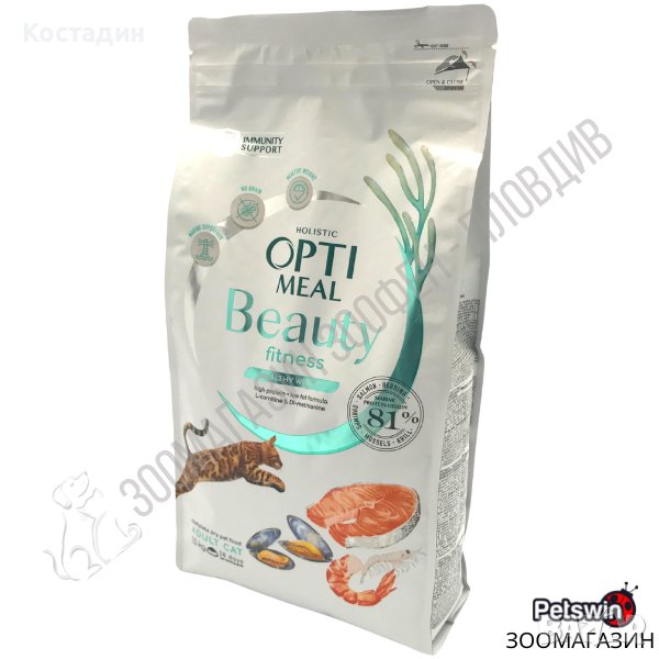 OptiMeal Beauty Fitness Healthy Weight Adult Cat - 1.5кг/4кг - Суха храна за Котки, снимка 1