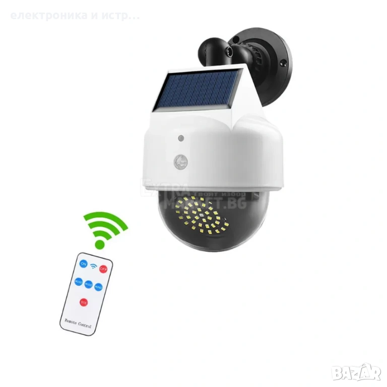 Водоустойчива 38+1 led соларна фалшива камера лампа с дистанционно , снимка 1