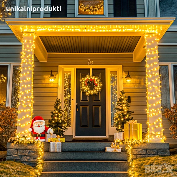 Професионални коледни лед лампички 10м 100 диода с флаш ефект студено бяла светлина+бял IP65, снимка 1