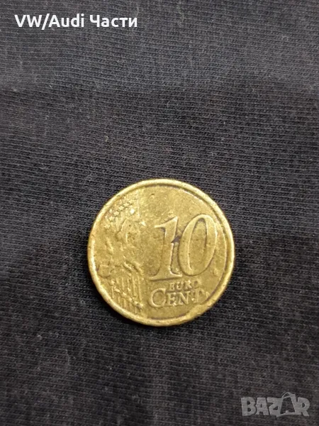 Монета 10 евро цента Италия 2009г. грешно изсечена , снимка 1