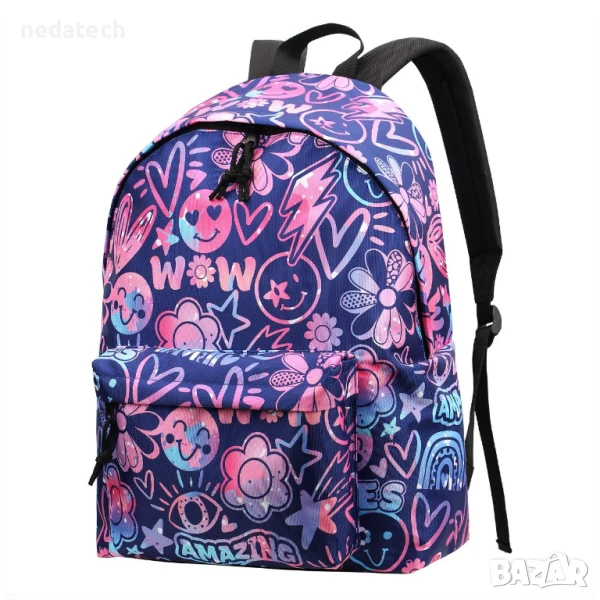 Ученическа раница с розови детайли, 32x14x42см., снимка 1