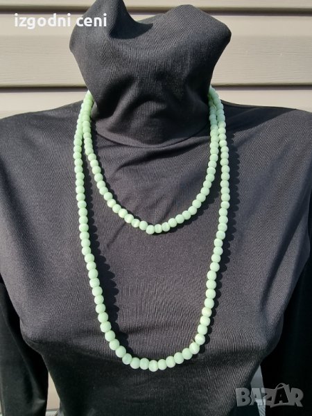 Дълго колие перла в светло резида (модел 11), снимка 1