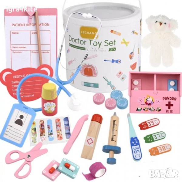 НАМАЛЕНА ЦЕНА НА Медицински комплект от дърво за детска игра "Чичо доктор", снимка 1