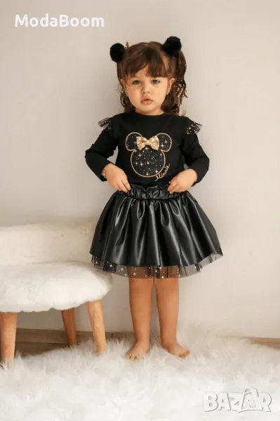 Детски Комплект: Блуза с къс ръкав и Кожена пола, снимка 1