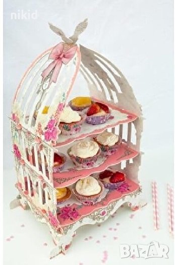огромна стойка стелаж поставка кафез картон за мъфини кексче парти 3 етажа кетъринг рожден сватба, снимка 1