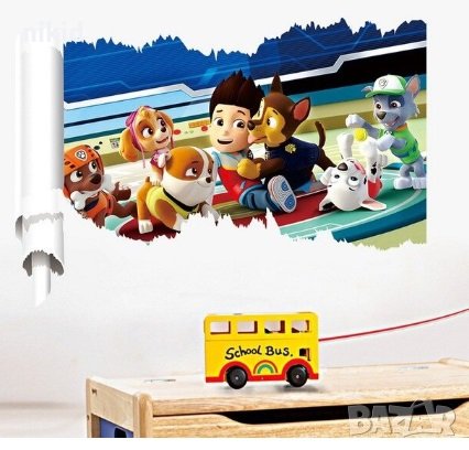 №9 Paw Pes Patrol Пес Патрул играещи кученца стикер лепенка за стена за детска стая самозалепващ, снимка 1