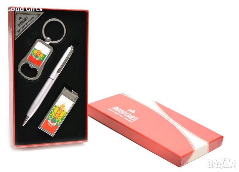Луксозен подаръчен комплект включващ ключодържател, запалка и химикал, снимка 1