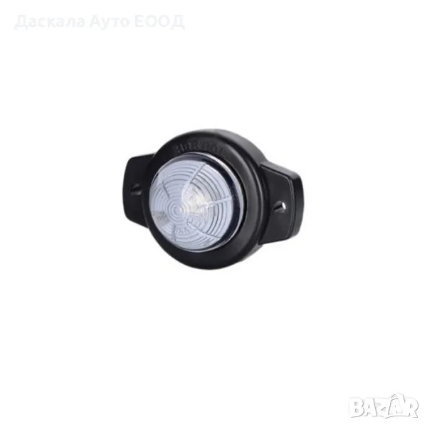 1бр. БЯЛ малък кръгъл ЛЕД LED габарит с черна подложка, 12-24V , Полша, снимка 1