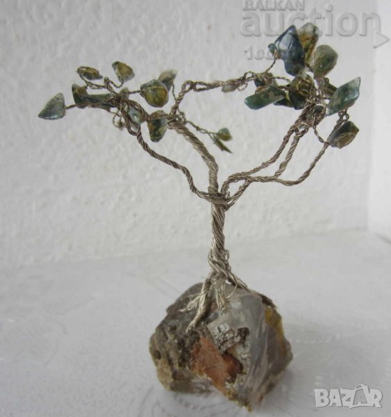 Дърво с нефрит, камък, зелени  камъни, тигрово око, фън шуй, слон, ваза, лингам , снимка 1