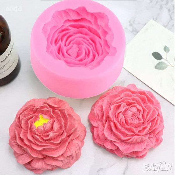 Голям цъфнал Божур цвете силиконов молд форма декорация торта фондан шоколад гипс, снимка 1