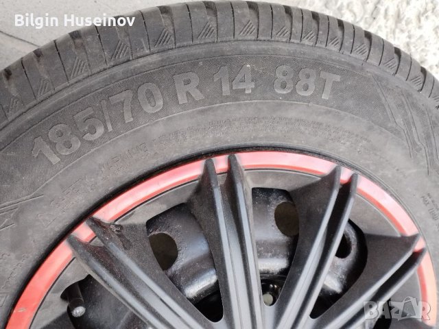 Гуми и джанти със тасове балансирани всичко е гот 185/70/14 CONTINENTAL PREMIUM Contact5 г Като нови, снимка 4 - Гуми и джанти - 39639194