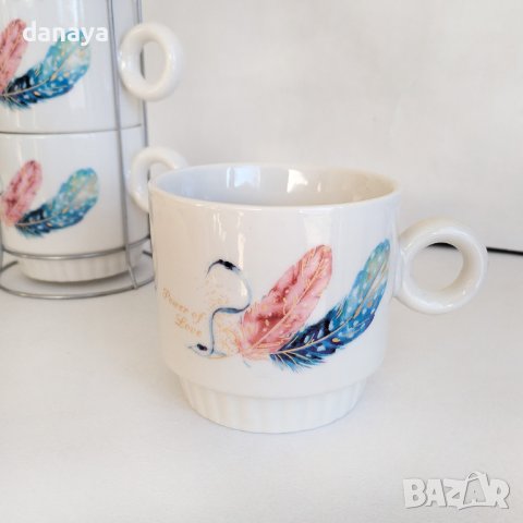 4340 Комплект керамични чаши на метална стойка Power of Love, снимка 2 - Чаши - 43556872