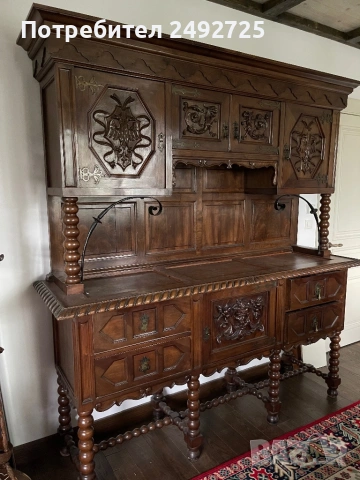 шкаф, бюфет антикварен, изцяло от  масив дърво, Дърворезба, Испания