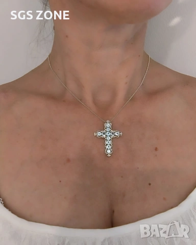 Кръст със естествен Скай Блу ТОПАЗ 