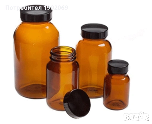 Шише лабораторно с широко гърло, банка, амбър стъкло