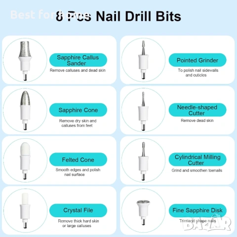 Професионален комплект за маникюр и педикюр, бормашина за нокти, електрическа пила за нокти, снимка 7 - Други - 53383815