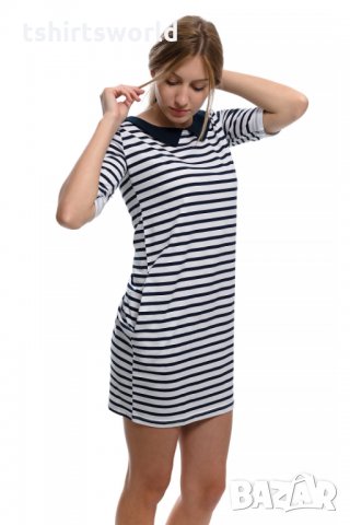 Страхотна нова дамска свободно падаща моряшка рокля с яка, снимка 5 - Рокли - 28375461