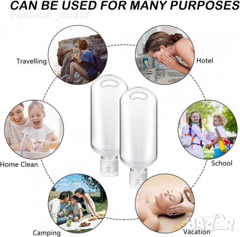 Бутилки за пътуване 50мл 8 броя + фуния и карабинери за закачане за козметика, снимка 4 - Други - 37959341