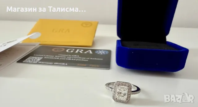 S925 Сребърен пръстен с камък Мойсанит 2ct - размер 7
, снимка 6 - Пръстени - 49385951