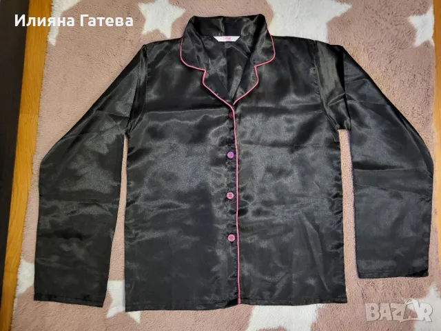 Сатенена пижама и халат р-р М обличани веднъж , снимка 4 - Пижами - 47326635