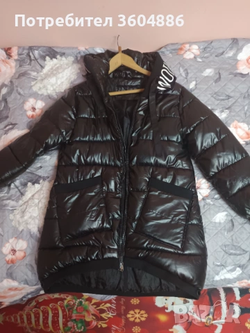 Черно зимно яке с качулка 