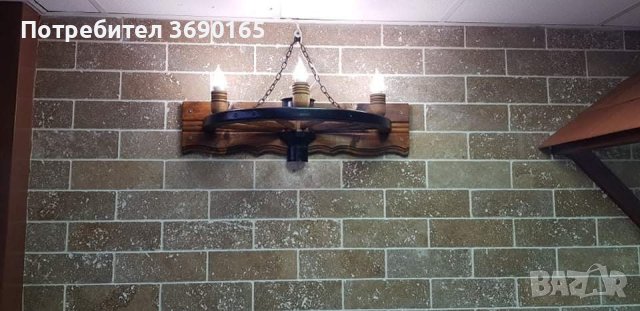 Дървени стенни лампи с автентични колела от каруци с дървени чашки , снимка 4 - Лампи за стена - 44113289
